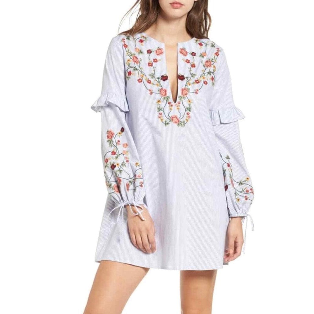 Socialite Embroidered Poplin Dress Women S White Boho Coastal Hippie Cottagecore
